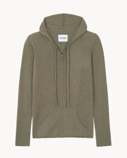 Cardigan Cachemire A Capuche Zippe, 2 Fils