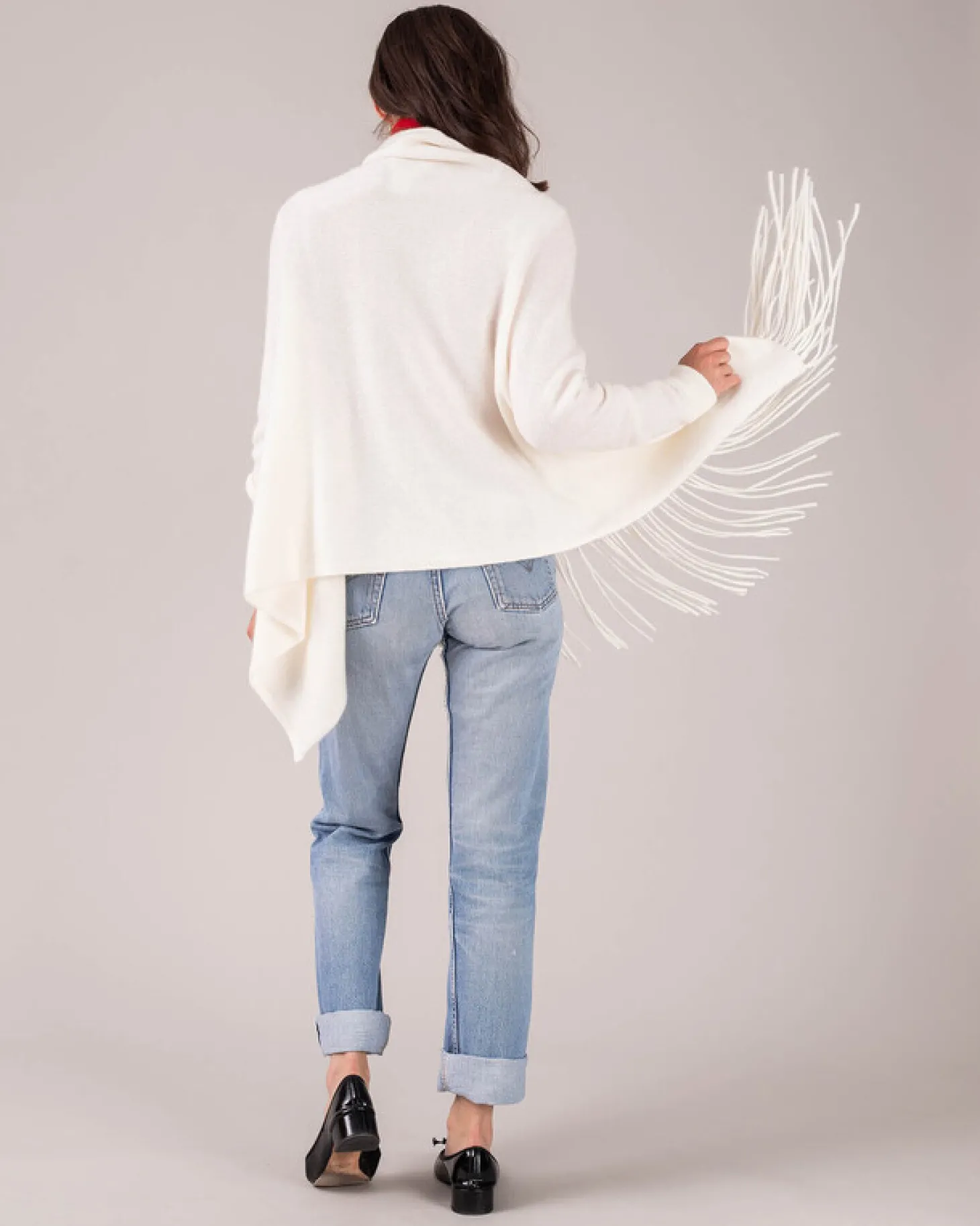 Cardigan Cachemire Col Chale A Franges
