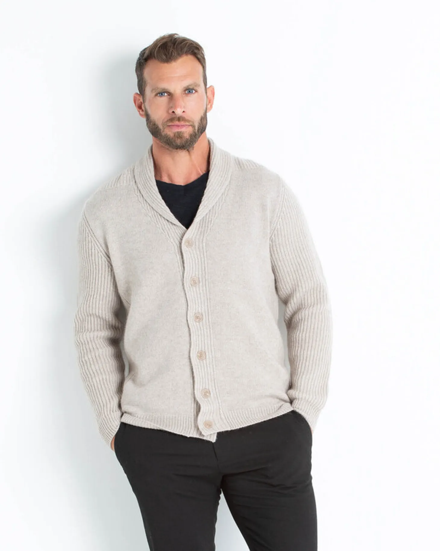 Cardigan Cachemire Col Chale Droit