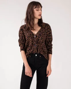 Cardigan Cachemire Court Leopard