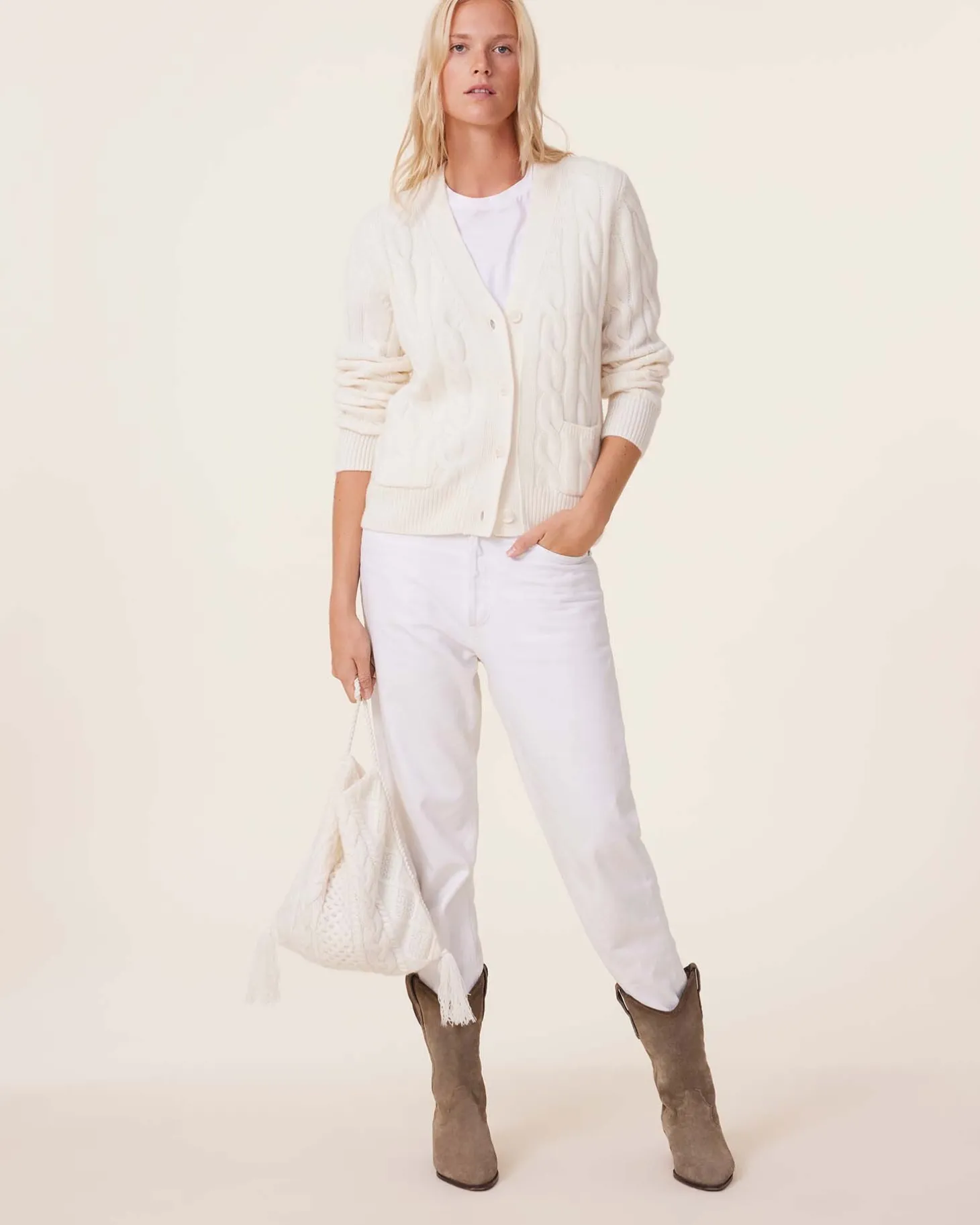 Cardigan Court Cachemire Torsade, 8 Fils