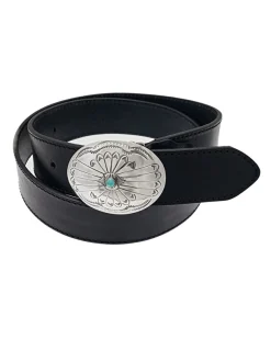 Ceinture En Cuir Avec Boucle En 925/1000E Et Turquoise
