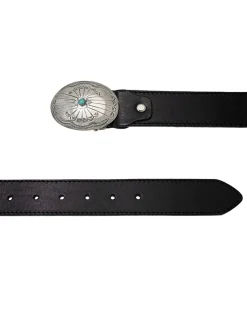 Ceinture En Cuir Avec Boucle En 925/1000E Et Turquoise