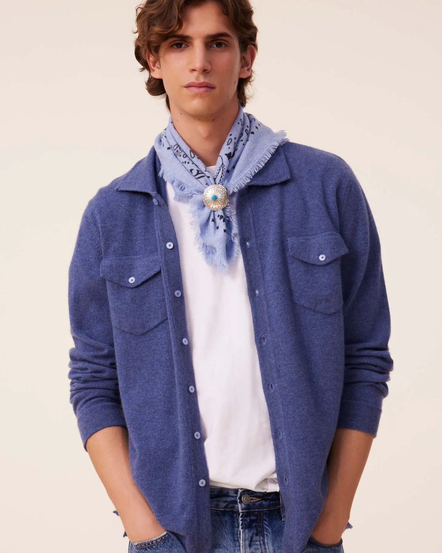 Chemise Cachemire Homme Poches Poitrine, 2 Fils