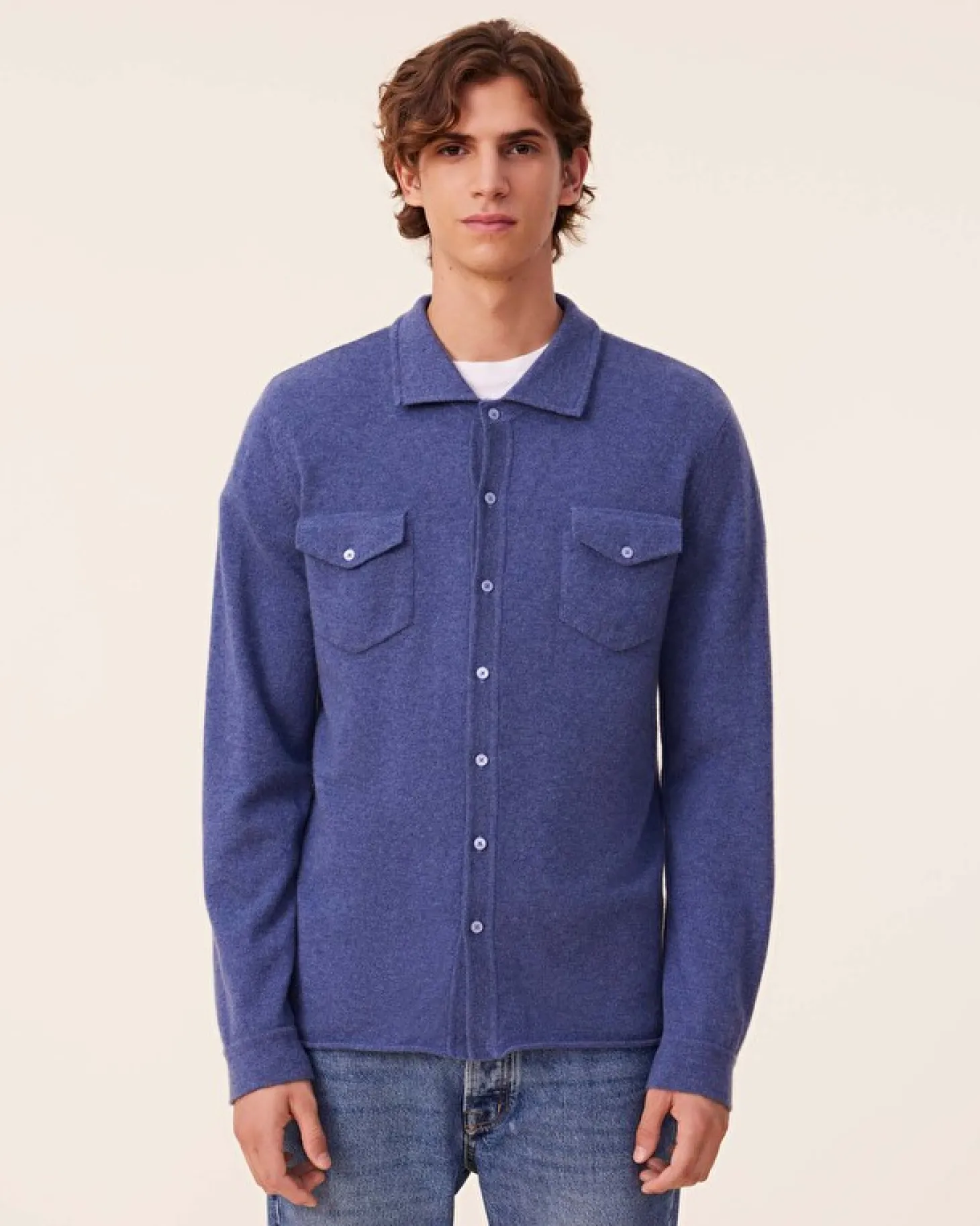Chemise Cachemire Homme Poches Poitrine, 2 Fils