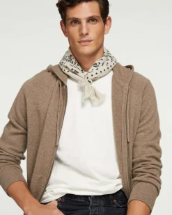 Gilet Cachemire A Capuche Zippe Homme, 2 Fils