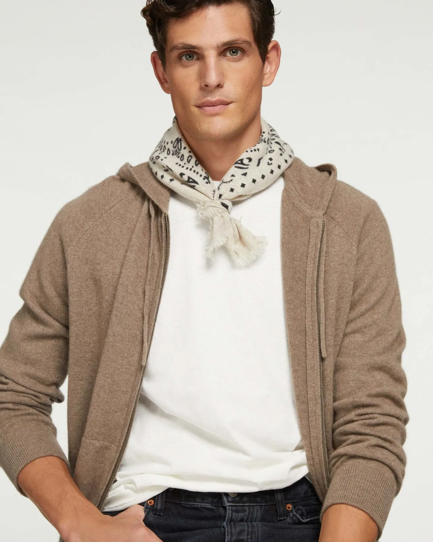 Gilet Cachemire A Capuche Zippe Homme, 2 Fils