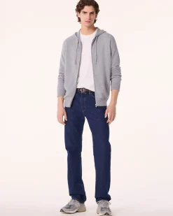 Gilet Cachemire A Capuche Zippe Homme, 2 Fils