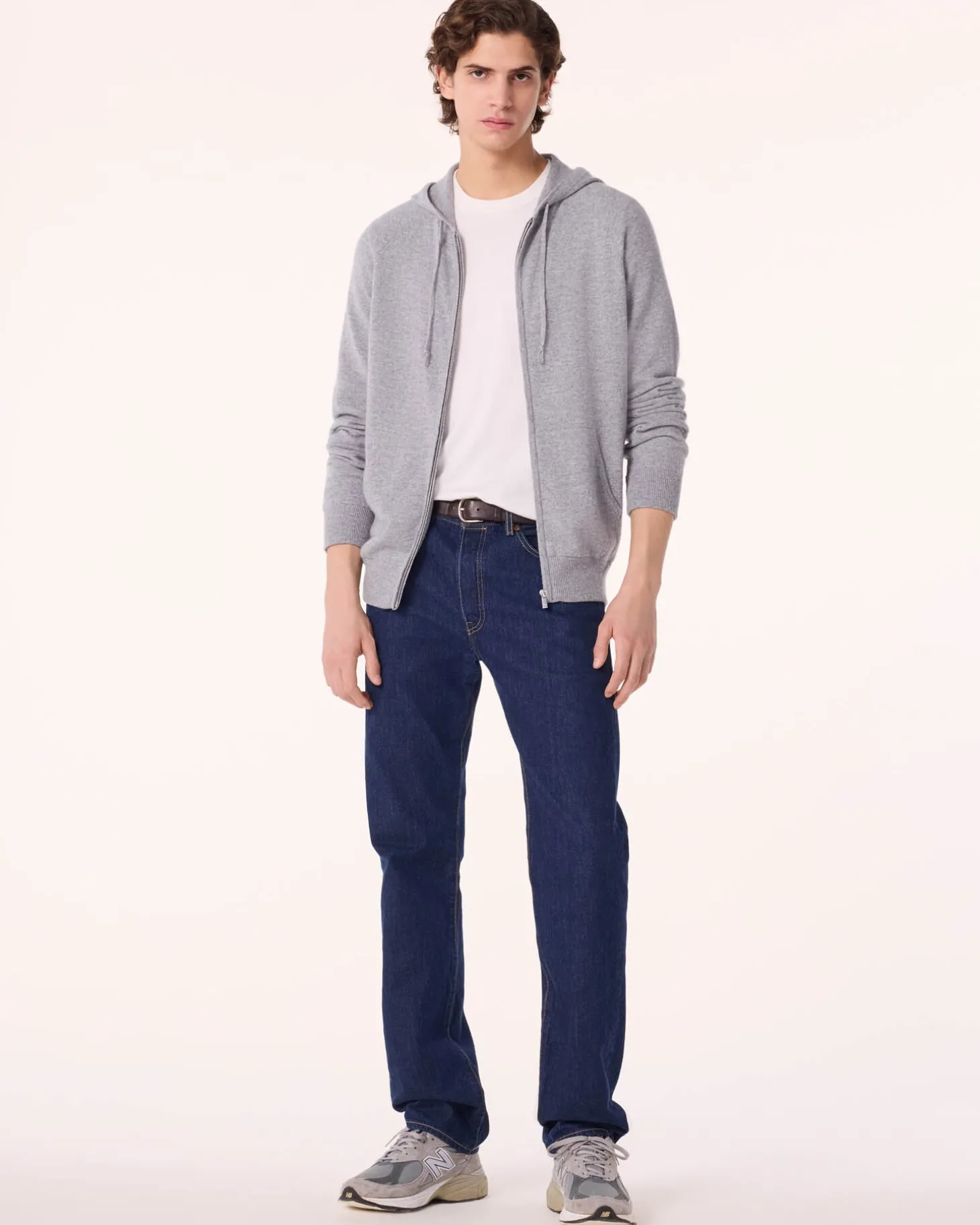Gilet Cachemire A Capuche Zippe Homme, 2 Fils