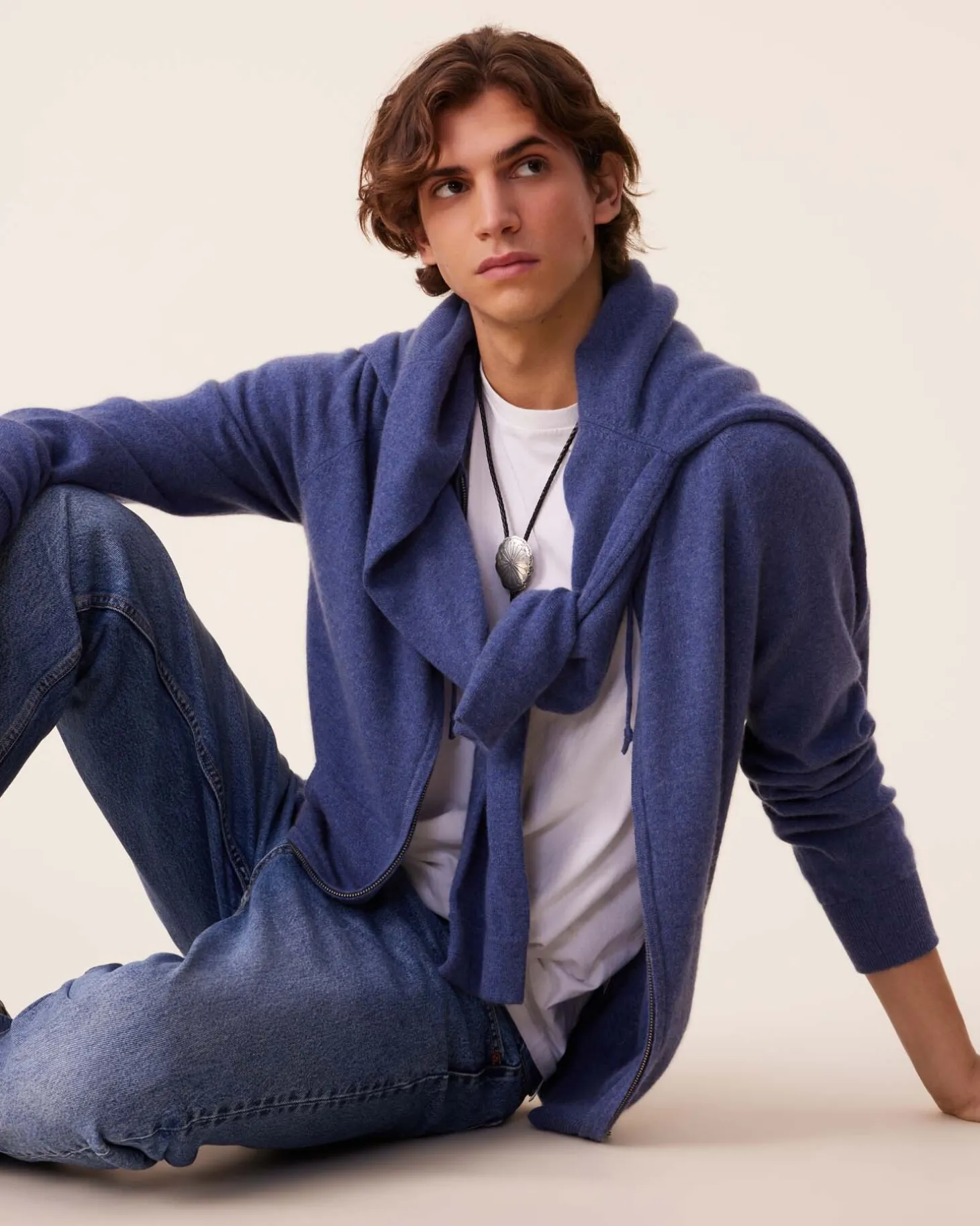 Gilet Cachemire A Capuche Zippe Homme, 2 Fils