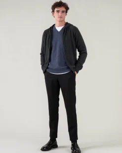 Gilet Cachemire A Capuche Zippe Homme