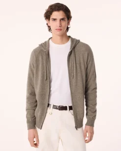 Gilet Cachemire A Capuche Zippe Homme