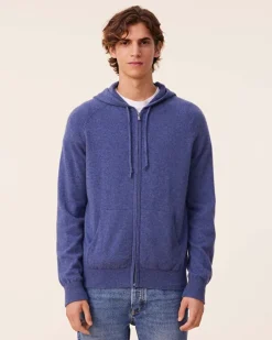 Gilet Cachemire A Capuche Zippe Homme, 2 Fils