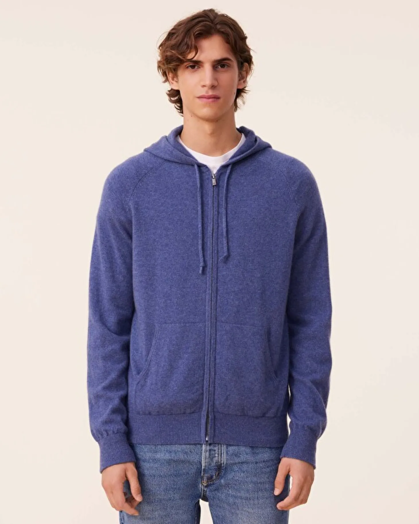 Gilet Cachemire A Capuche Zippe Homme, 2 Fils