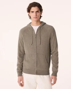 Gilet Cachemire A Capuche Zippe Homme