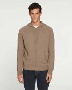 Gilet Cachemire A Capuche Zippe Homme, 2 Fils