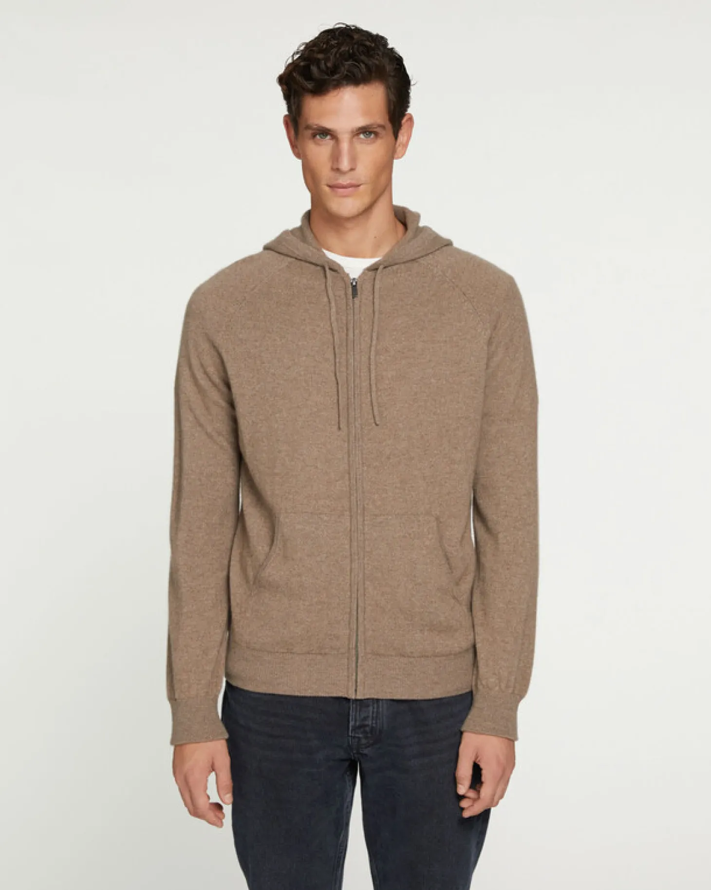 Gilet Cachemire A Capuche Zippe Homme, 2 Fils