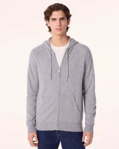 Gilet Cachemire A Capuche Zippe Homme, 2 Fils
