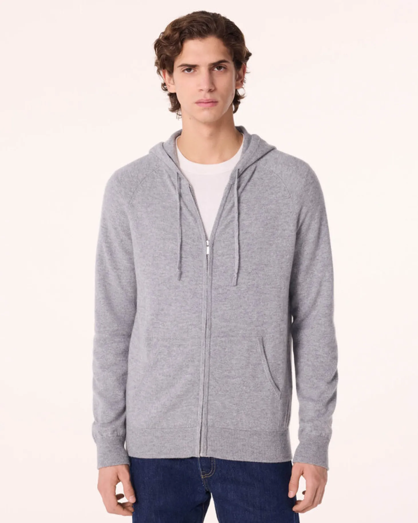 Gilet Cachemire A Capuche Zippe Homme, 2 Fils