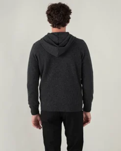 Gilet Cachemire A Capuche Zippe Homme