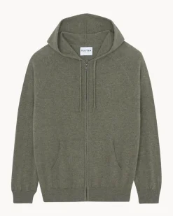 Gilet Cachemire A Capuche Zippe Homme