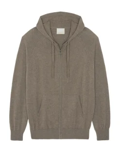 Gilet Cachemire A Capuche Zippe Homme, 2 Fils