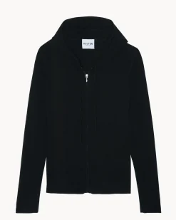 Gilet Cachemire Col Rond Zippe A Capuche, 2 Fils