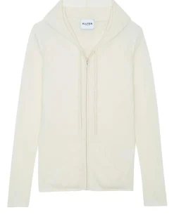 Gilet Cachemire Col Rond Zippe A Capuche, 2 Fils