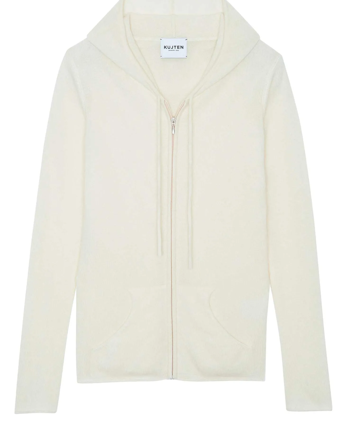 Gilet Cachemire Col Rond Zippe A Capuche, 2 Fils