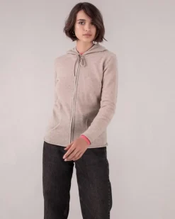 Gilet Cachemire Col Rond Zippe A Capuche