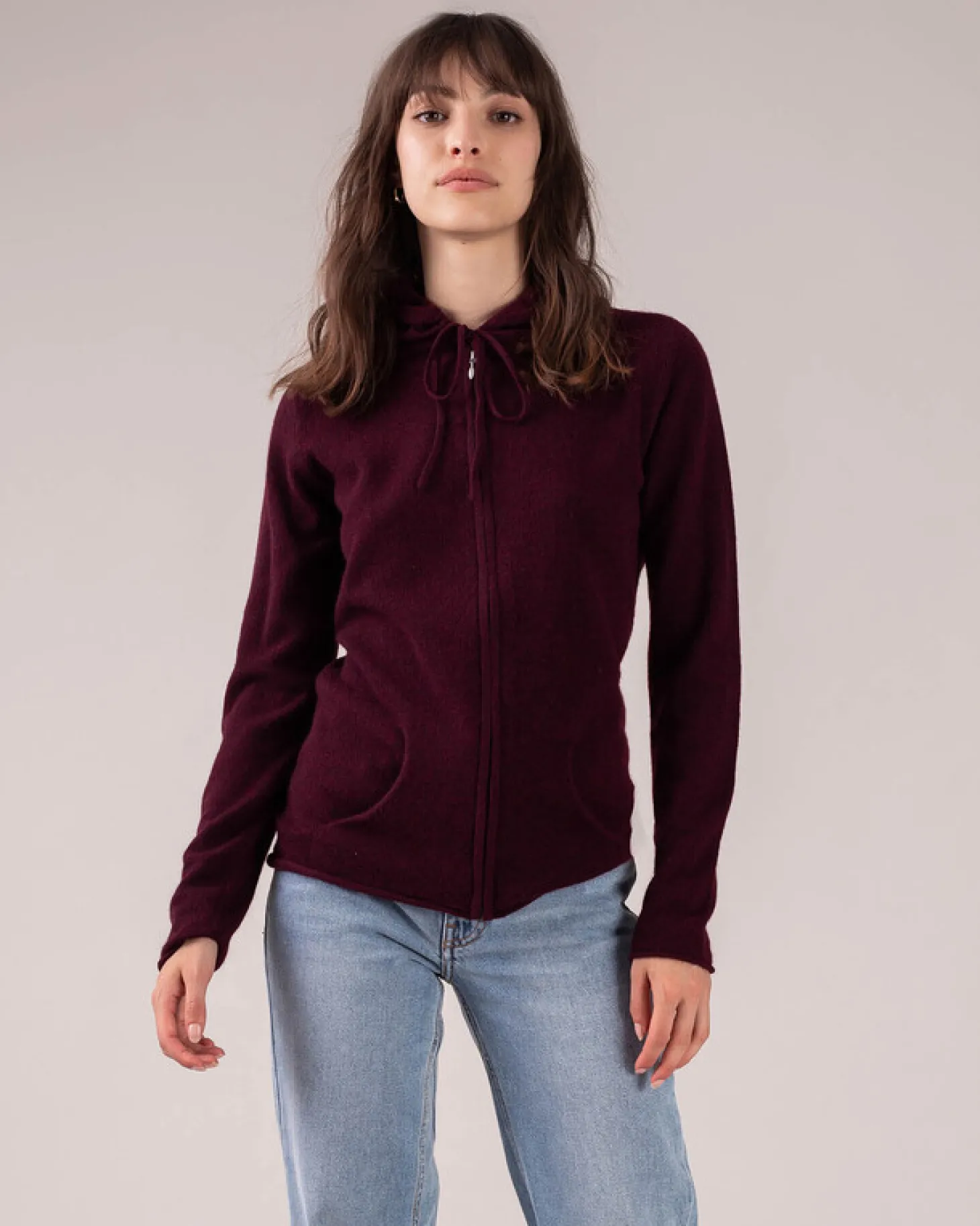 Gilet Cachemire Col Rond Zippe A Capuche