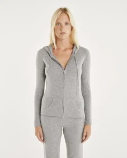 Gilet Cachemire Col Rond Zippe A Capuche