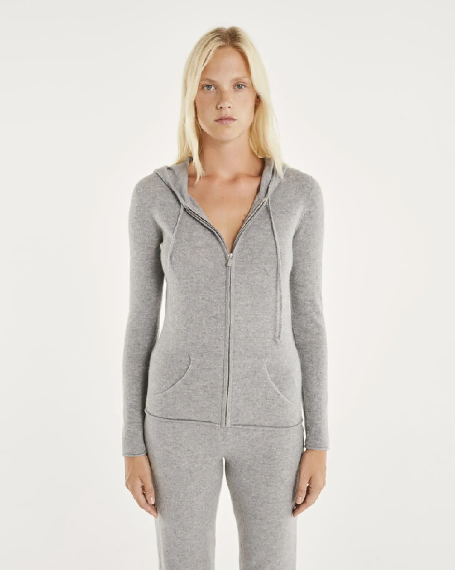 Gilet Cachemire Col Rond Zippe A Capuche
