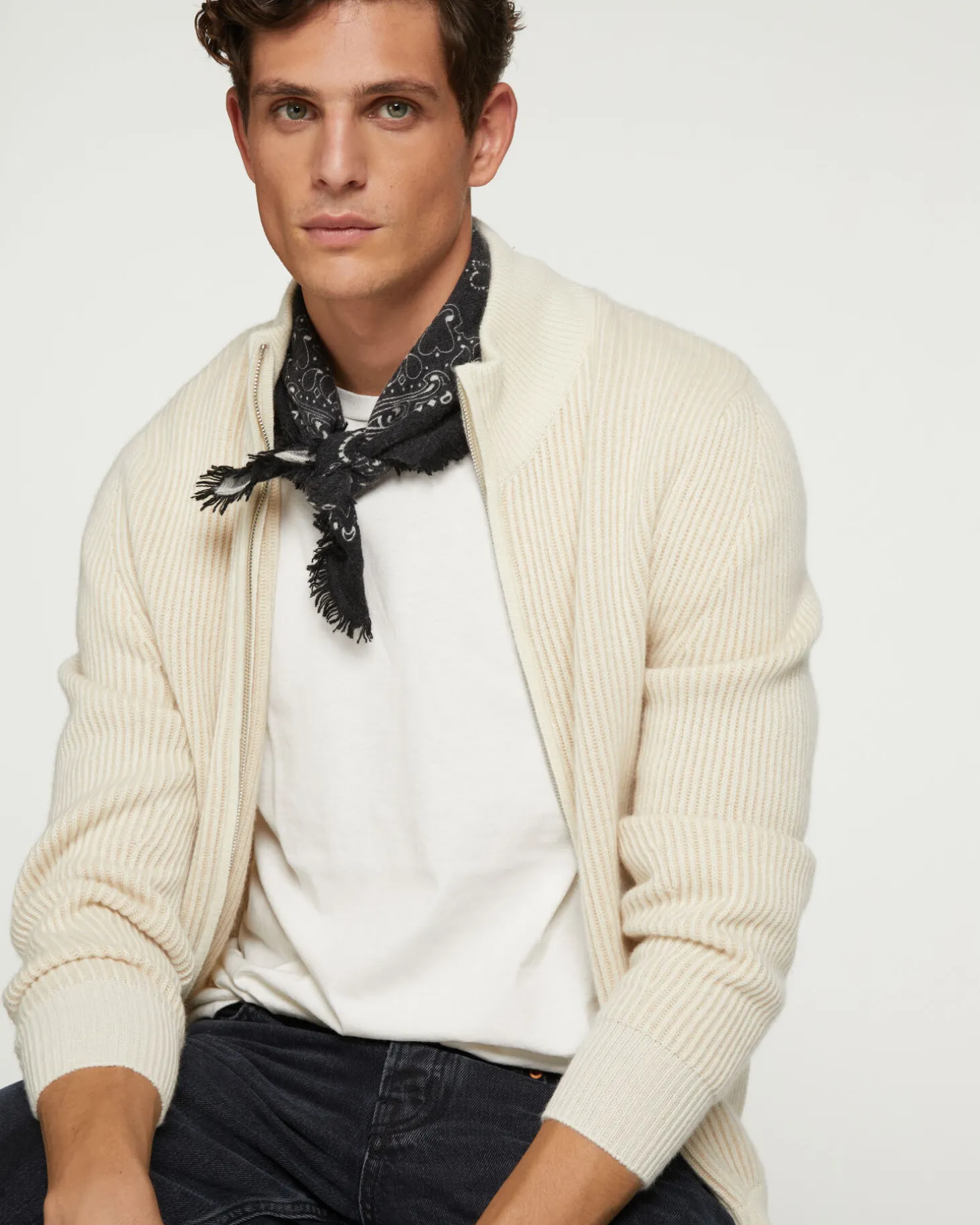 Gilet Camionneur Homme Cachemire Zippe, 4 Fils