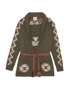 Gilet Col Chales A Franges Cachemire, 12 Fils