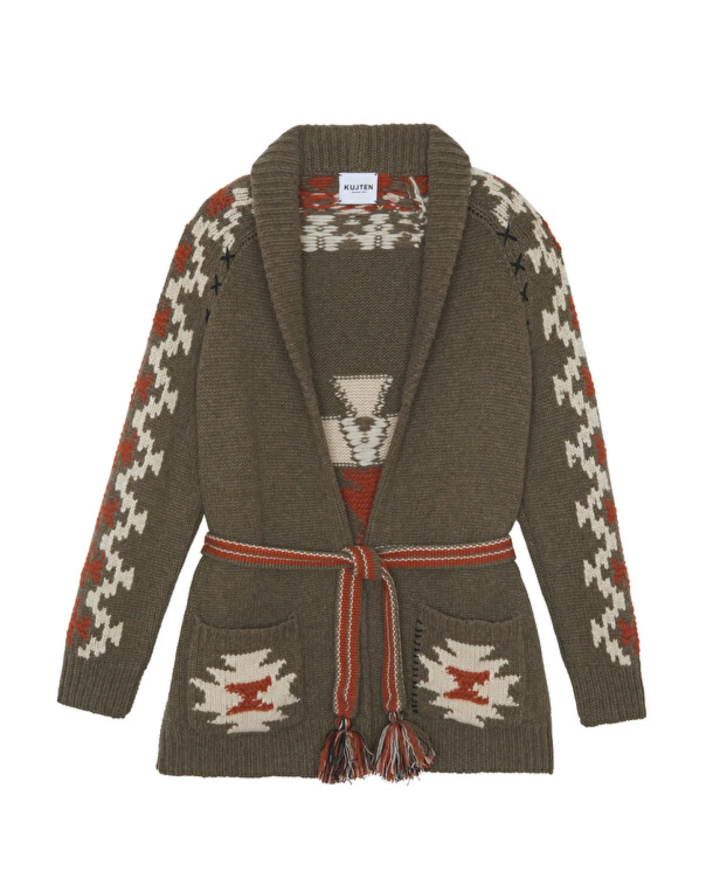 Gilet Col Chales A Franges Cachemire, 12 Fils