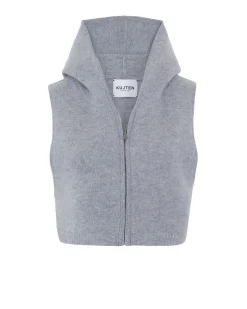 Gilet Cropped Capuche Zippe Sans Manches