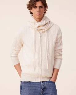 Hoodie Zippe Cachemire Torsade, 4 Fils