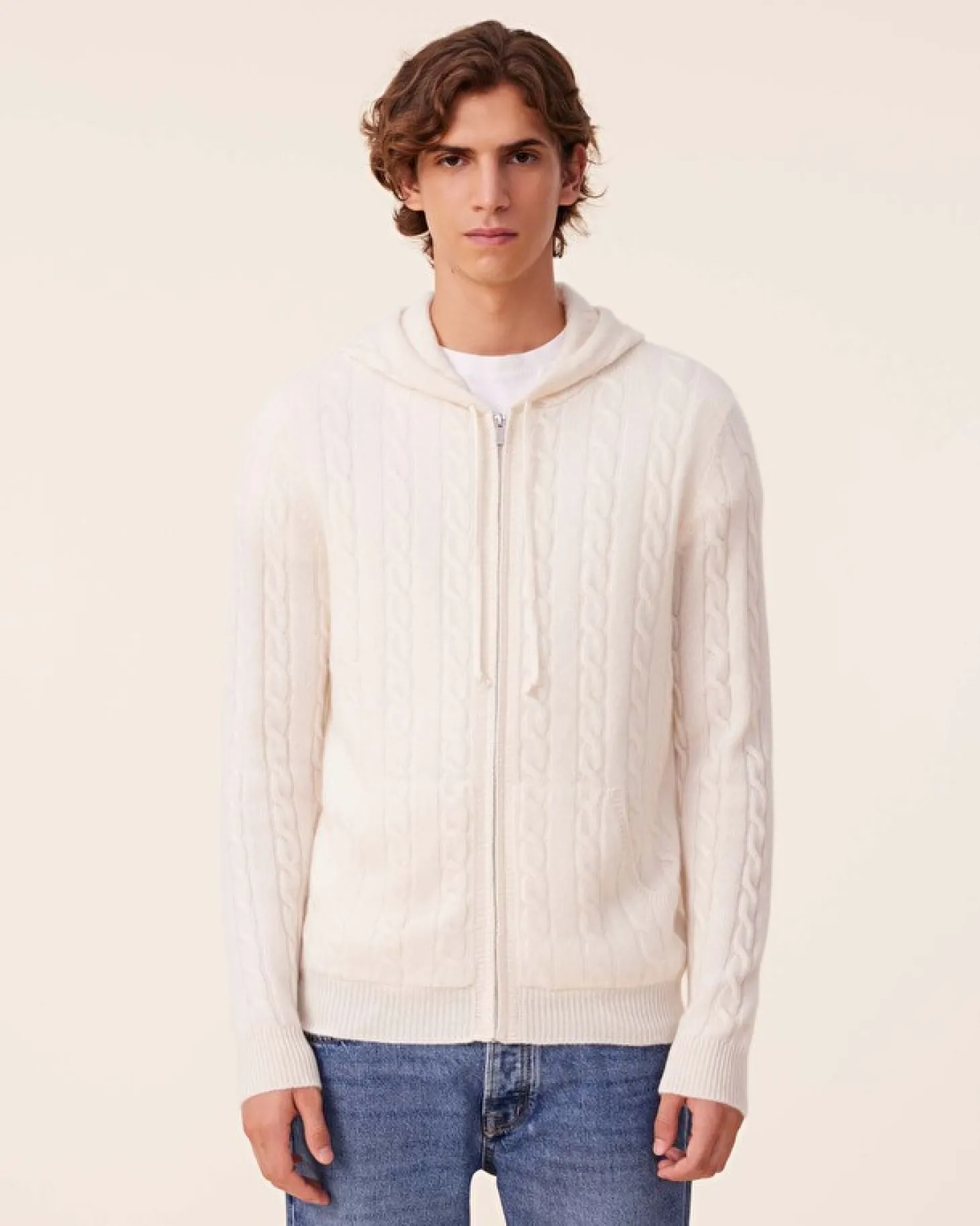 Hoodie Zippe Cachemire Torsade, 4 Fils