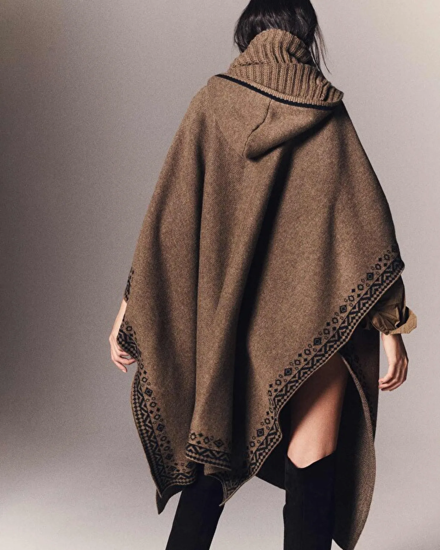 Poncho A Capuche Cachemire, Jacquard 4 Fils