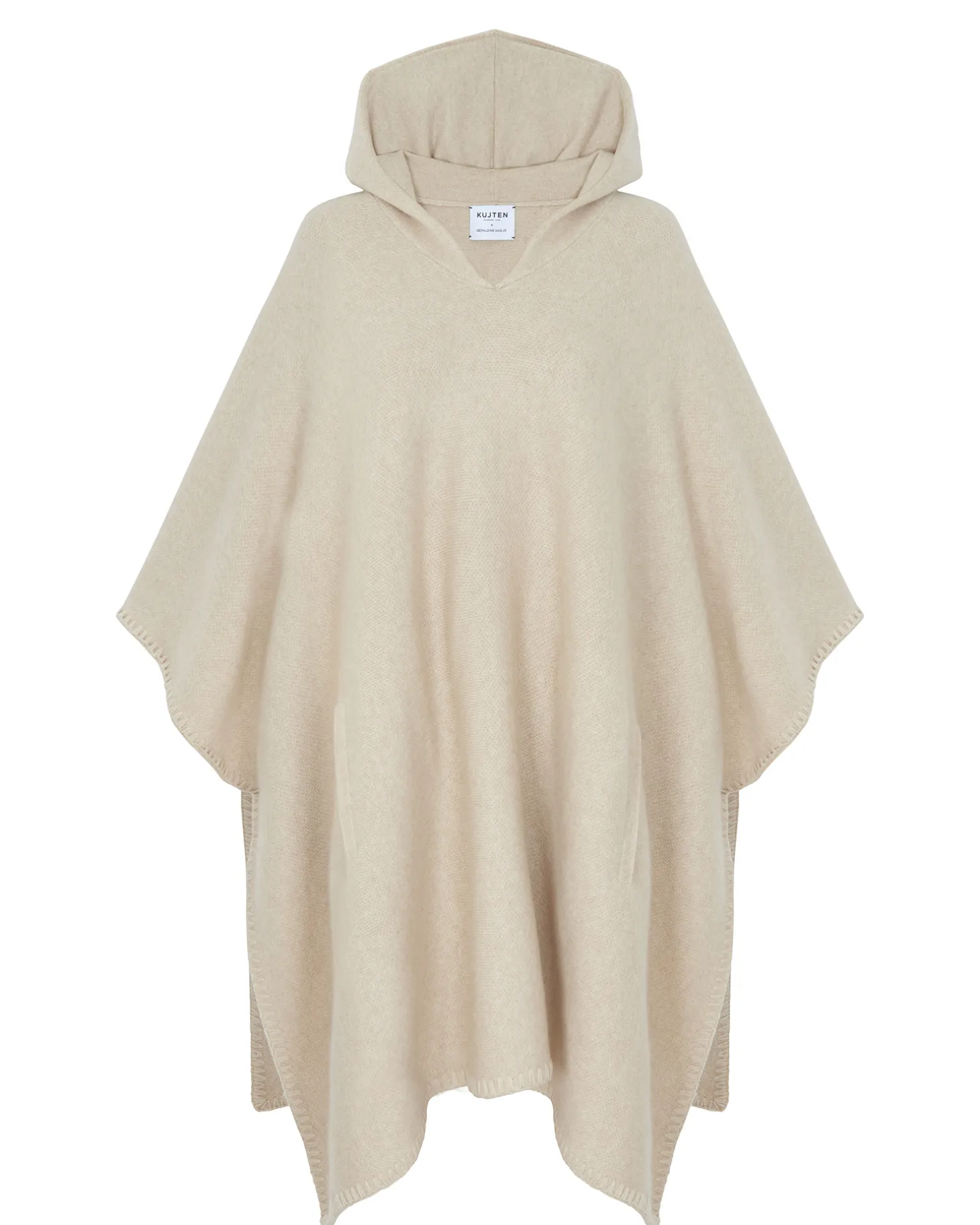 Poncho A Capuche Cachemire, Jacquard Uni A 4 Fils