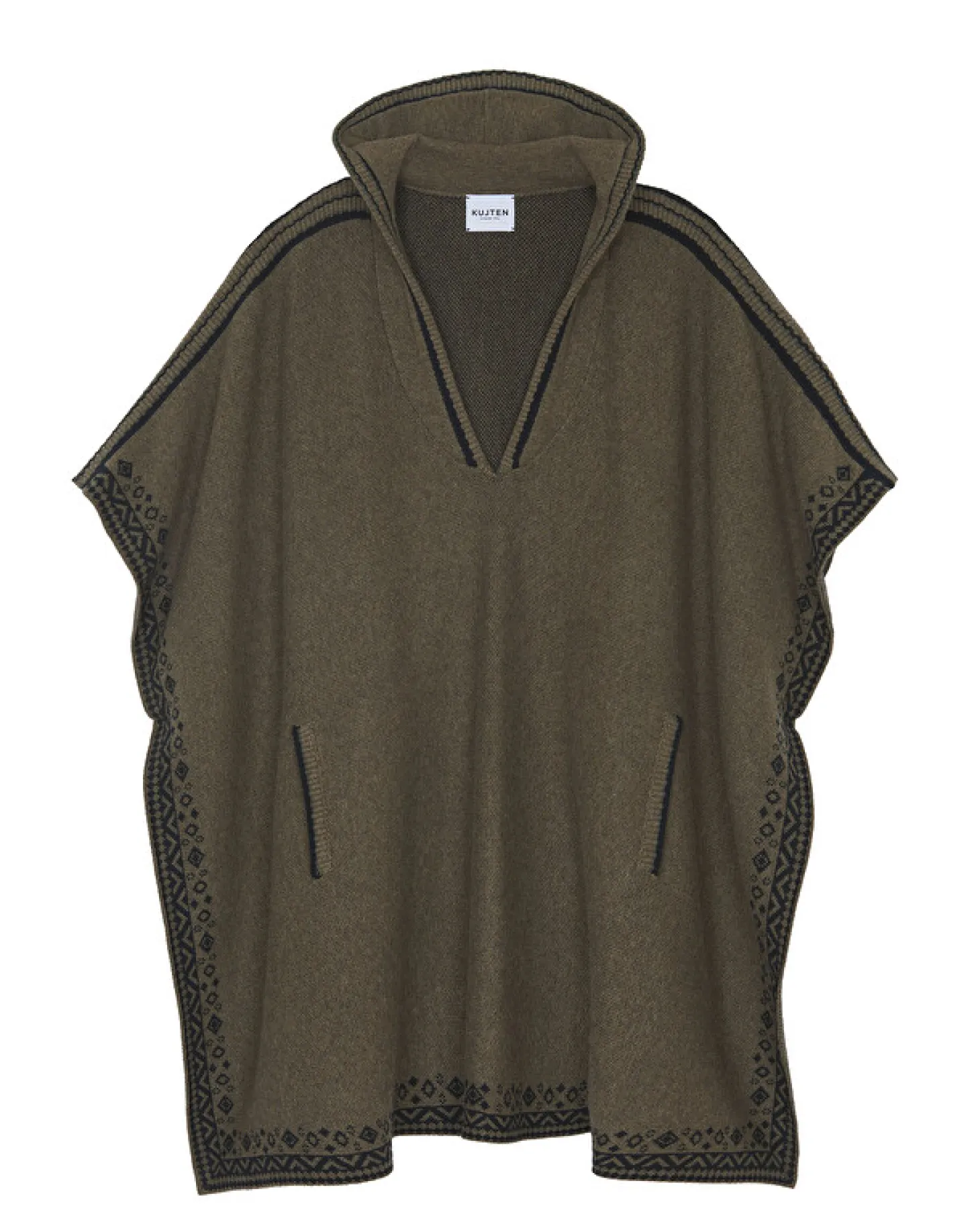 Poncho A Capuche Cachemire, Jacquard 4 Fils