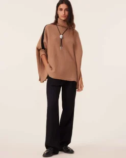 Poncho Cachemire Col Roule Bande Smok, 10 Fils