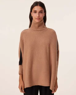 Poncho Cachemire Col Roule Bande Smok, 10 Fils