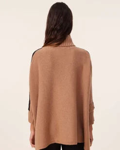 Poncho Cachemire Col Roule Bande Smok, 10 Fils
