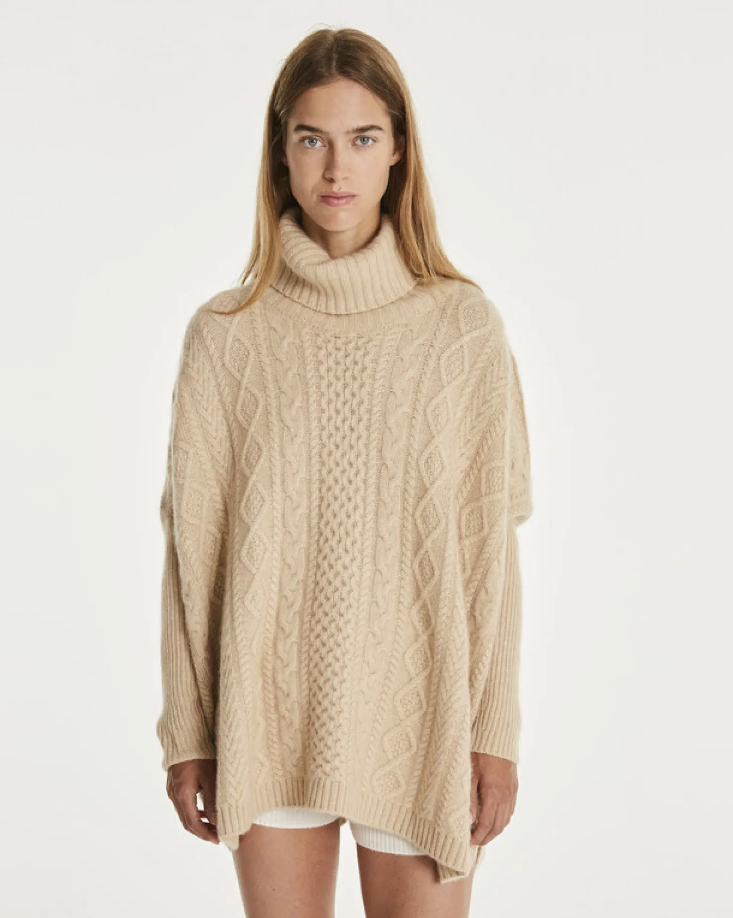 Poncho Cachemire Oversize Col Roule