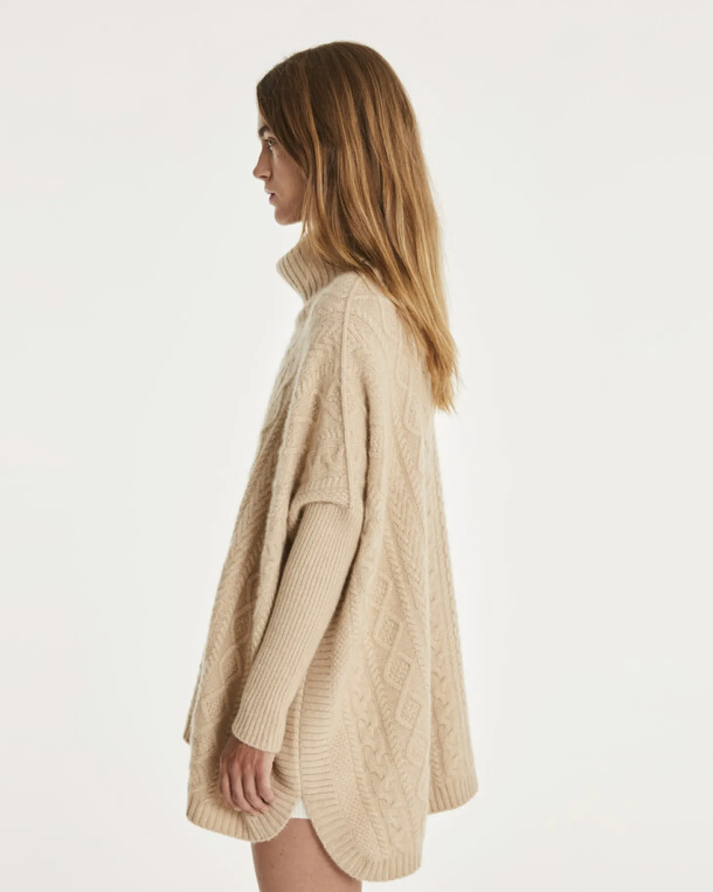 Poncho Cachemire Oversize Col Roule