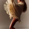 Poncho Oversize A Franges Cachemire