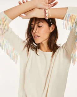 Pull Cachemire Col Bateau A Franges