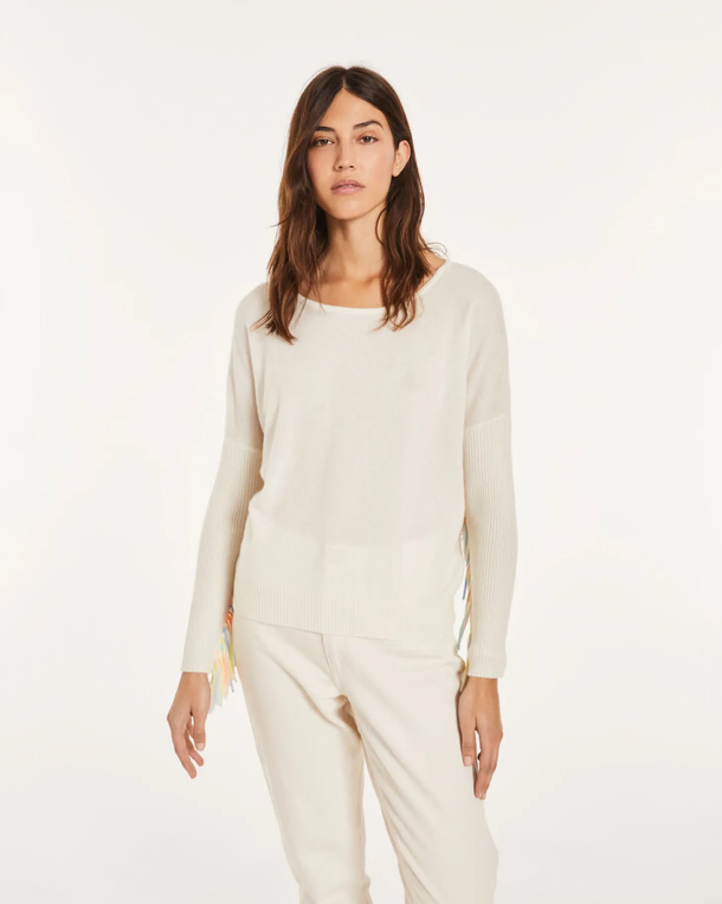 Pull Cachemire Col Bateau A Franges